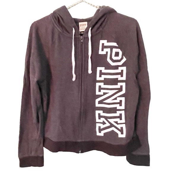 PINK Victoria's Secret Tops - PINK By Victoria's Secret Hoodie Womens Medium Gray Full Zip Sweatshirt Pockets